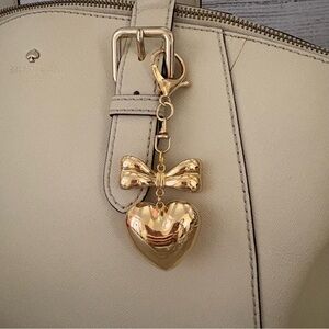 Gold Bow & Heart Purse Charm Puffy Heart Style Bag Charm Coquette Accessory